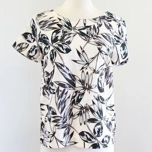 J. Crew Linen Top Tropical Print Blouse Cream Shirt Size S